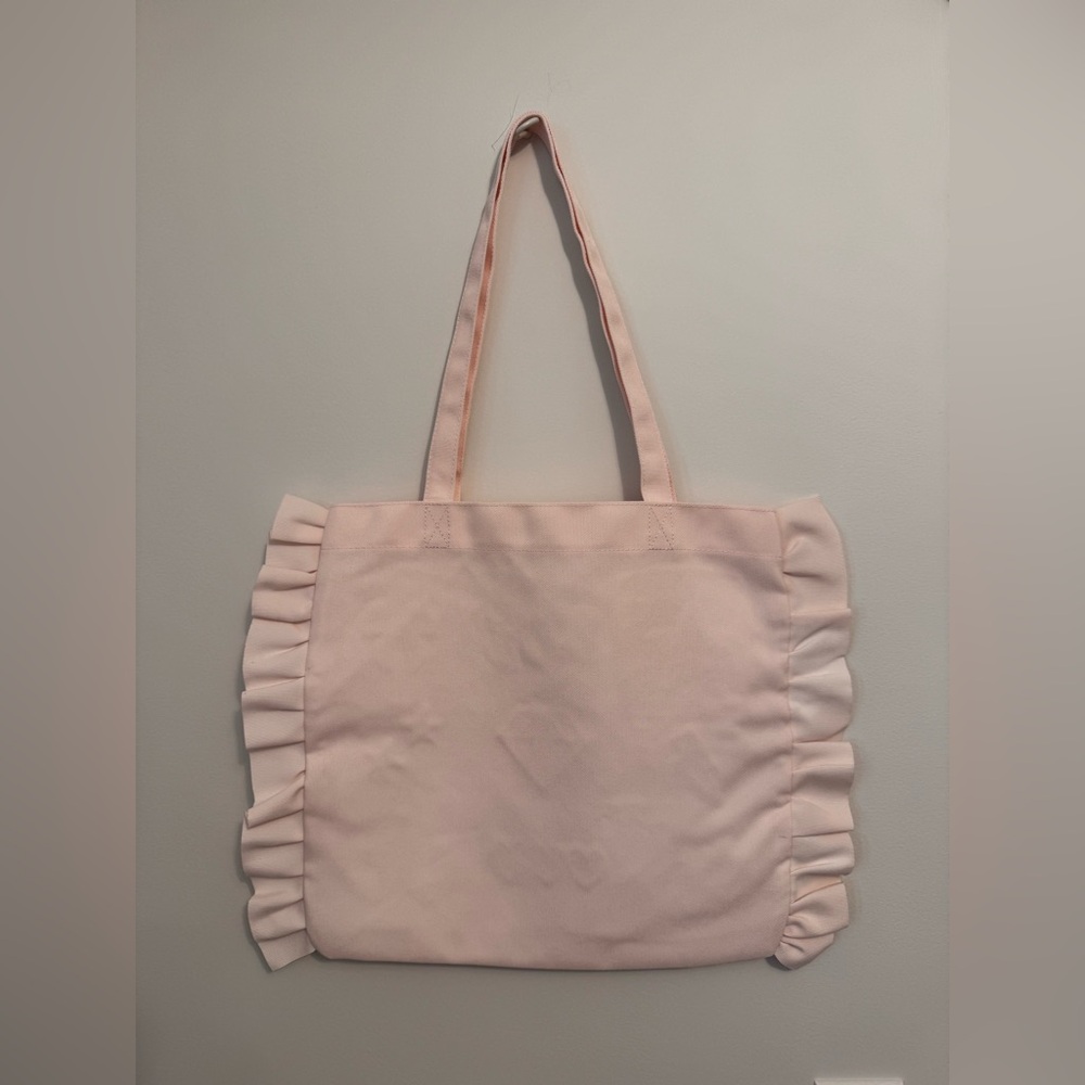 NEW UPCYCLED B&BW Light Pink Ruffle Tote Pretty Pink Embroidered Iron On Patches - Picture 4 of 4